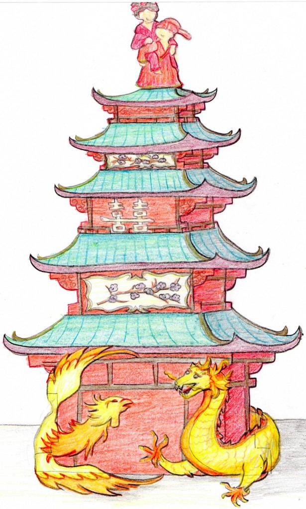 Pagoda Cake Sketch by Amanda Oakleaf