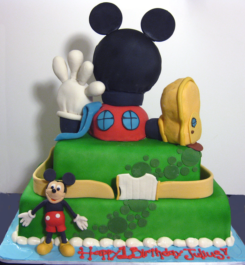 Mickey Mouse Clubhouse Sculpted Cake Barney themed 1st birthday cake