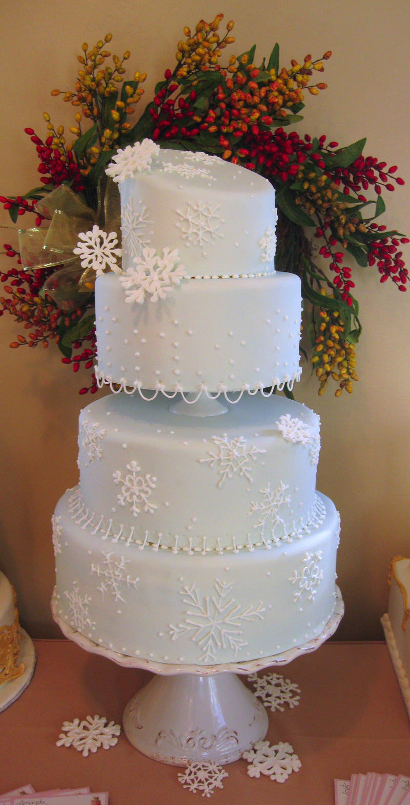 Snow flake winter wedding cake