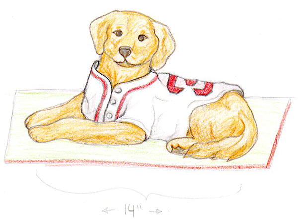 Sketch of Red Sox Dog Cake by Amanda Oakleaf