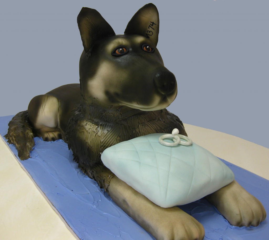 Zorro the dog sculpted cake