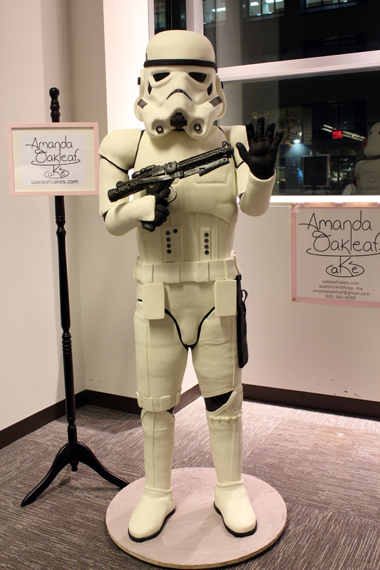 The stormtrooper stands at 6 feet 4 inches tall weighed at least 300 lbs 