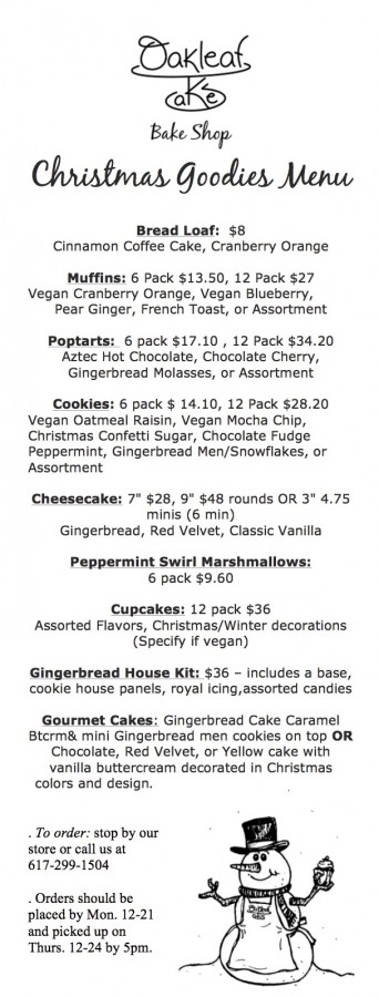 Holiday Christmas Goodies Menu